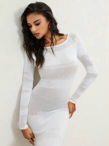 Anewsta Solid Color Women's Slim Fit Sweater Dress With Boat Neckline