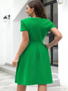Women Vintage Swing Cocktail Party Dress - Green - View 2