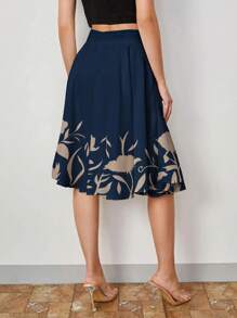 SHEIN Clasi Women's Simple Daily Floral Printed A-Line Skirt