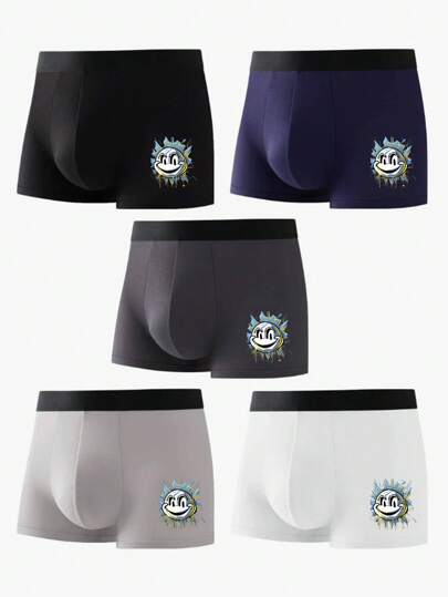 5pcs/Set Men's Cartoon Pattern Boxer Briefs