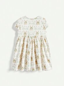 Cozy Pixies Conjunto De 2 Piezas De Vestido De Manga Corta Suave De Cuello Redondo Con Corbata Delantera Para Niña