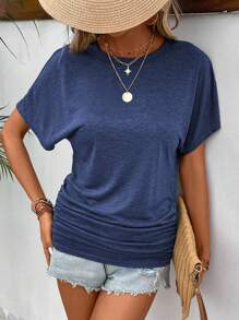 SHEIN Frenchy T-shirt à col rond à manches courtes de couleur unie simple pour femme pour un usage quotidien