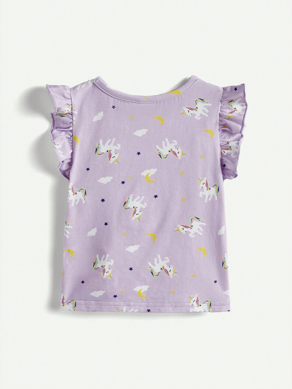 Baby Girl Colorful Unicorn Round Neck Sleeveless Top With Ruffle Hem And Headband 2pcs/Set