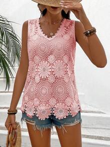 Breezaya 女款無袖襯衫,花朵刺繡細節裝飾 - 粉色 - 查看 4