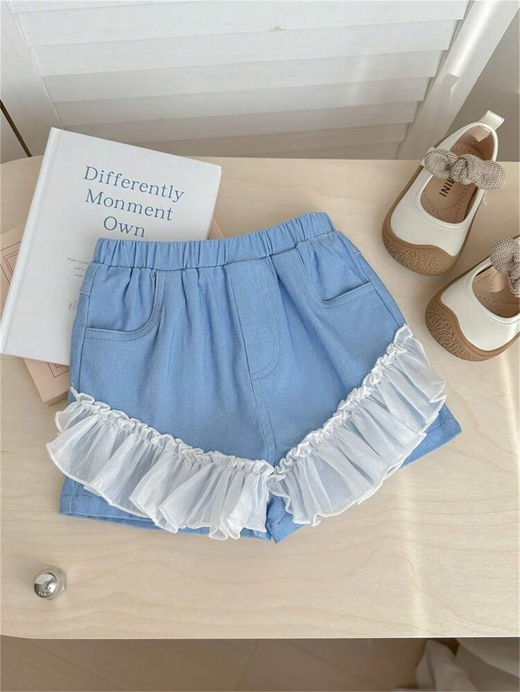 Baby Girl Casual Summer Elastic Waist Mesh Splice Shorts For Matching All