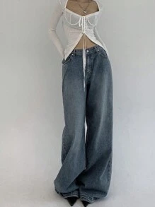 DAZY Damen Lässige Loose Wide Leg Jeans, Baggy Jeans, Kleidung für den Schulanfang