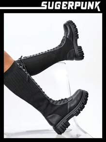 Sugerpunk Botas calcetín con plataforma y cordones delanteros para vacaciones de verano en oferta para Navidad y Año Nuevo