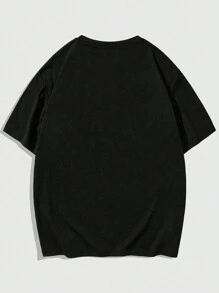 ROMWE MEN Street Life 男式夏季休闲图案短袖T恤，学校风，2000年代风格 - 黑色 - 查看 2