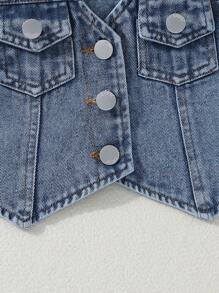 SHEIN Baby Girl Street Style Summer Denim Vest With Button-Front Closure And Skirt Set, Versatile - Light Wash - View 4