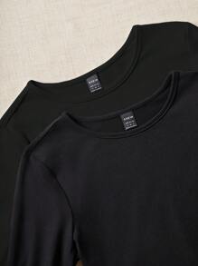 SHEIN Unity Body negro de cuello redondo y manga larga - Negro - Ver 3