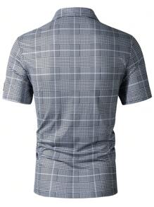 Manfinity Homme Men Checkered Short Sleeve Work Collar Polo Shirt, For Husband - Grey - View 2