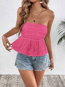 SHEIN VCAY Của phụ nữ Mùa hè Màu thuần Xu hướng: Cắt giảm Thêu Ống ngọn - Màu Hồng Tươi - Xem 3