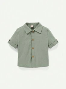 Cozy Pixies Baby Boy Soft Solid Color Casual Short Sleeve Shirt 2pcs/Set