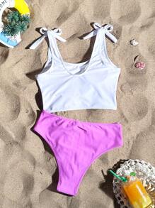 SHEIN Swim Cartoon & Letter Print Cami Tankini Set, 2pcs Summer - Multicolor - View 2