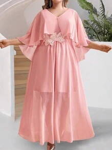 SHEIN Belle Plus Size Women's Ruffled Hem Dress - Pink - View 5