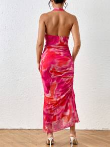 Chiquease Women's Tie Dye Pleated Halter Neck Dress - Hot Pink - View 2