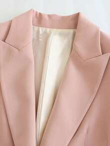 Lapel Neck Single Breasted Blazer - Dusty Pink - View 5