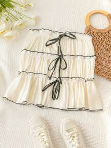 Soleia Leisure Beach Vacation Low-Rise Color Blocking Pleated Skirt - Beige - View 1