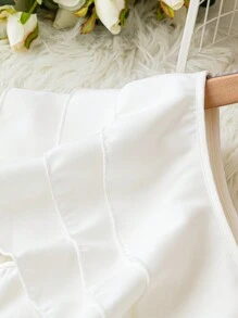 SHEIN Unity Kích thước lớn Màu thuần Áo Với Viền Ruffle , Trang trí Và Không đối xứng Đường viền cổ áo - trắng - Xem 3