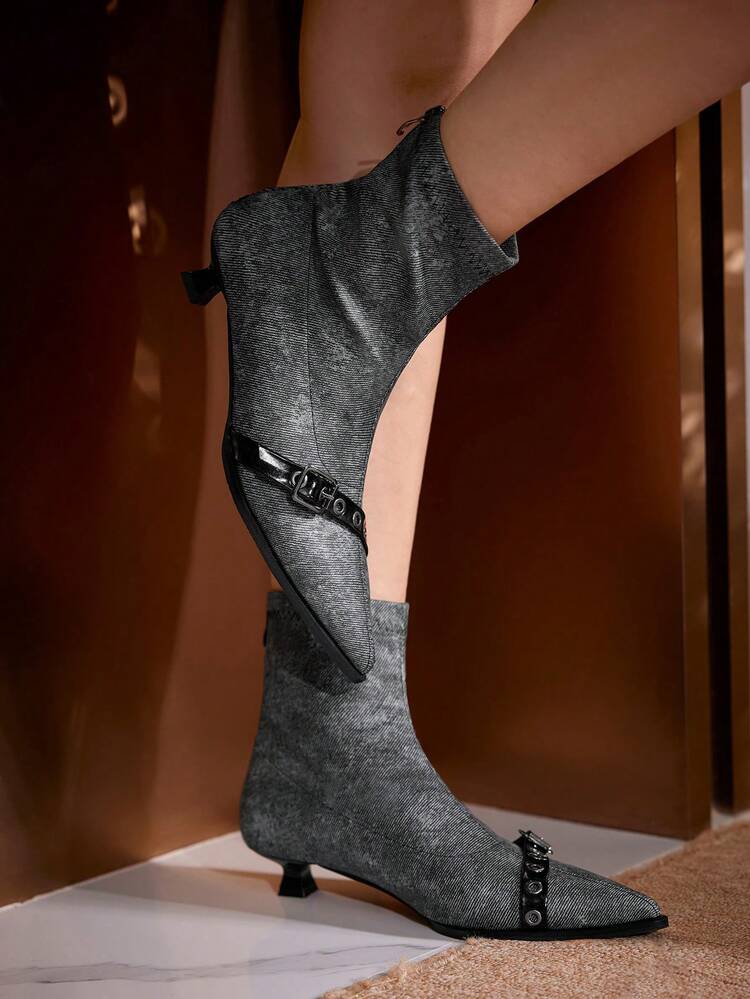 Woman Shoes Solid Color Mid-Calf Boots With Back Zipper For Spring And Summer