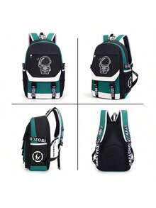 荧光色背包套装，含铅笔盒，大容量，超大尺寸，防刮耐用，是度假、旅行、通勤、商务、高中等场合的理想之选，简约休闲卡通时尚街头风格，双色设计，适合学生、男士、青少年。 - 黑色 - 查看 10