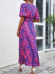 SHEIN Clasi Robe longue fendue jusqu'à la cuisse à encolure en V imprimée intégralement pour femmes