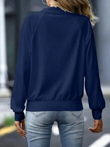 INAWLY Women Fashionable Casual Lapel Collar Long Sleeve Sweatshirt Pullover Fall Sweatshirt - Navy Blue - View 2
