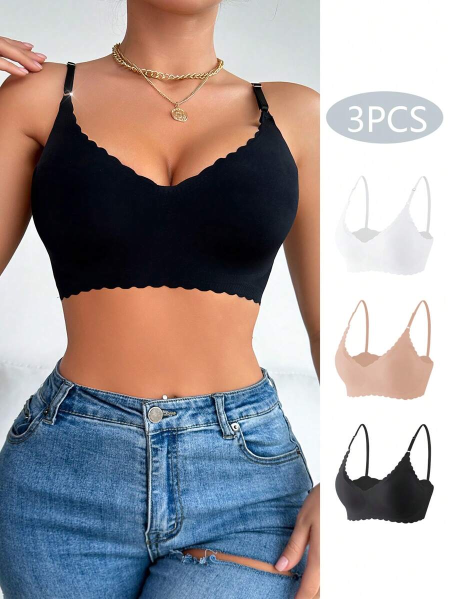 3入組女士海貝邊修飾可調肩帶胸圍套裝 - 彩色 - 查看 1