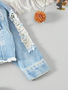Đứa bé gái Retro Denim mùa giặt Rách Phong cách đường phố Áo khoác denim Cho mùa xuân - Rửa nhẹ - Xem 3