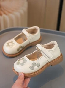 女孩皮鞋,春秋季款時尚刺繡公主鞋,柔軟鞋底 - 米色 - 查看 3