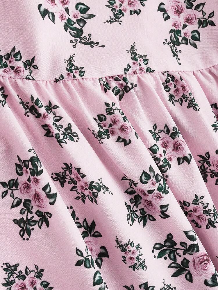 Asymmetric Hemline & Ruffles & Bubble Sleeve & Floral Print Spaghetti Strap Dress For Spring And Summer