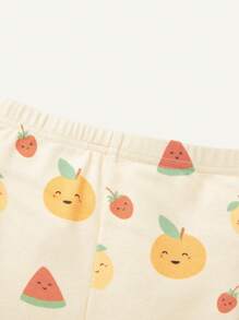 Cozy Pixies Conjunto De Pijama Ajustado Para Bebés Niñas Con Estampado De Frutas, Camiseta De Manga Corta Con Cuello Redondo Y Pantalones, 3 Piezas