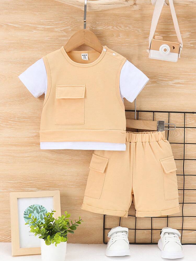 Baby Boy Flip Pocket 2-In-1 T-Shirt And Shorts Set
