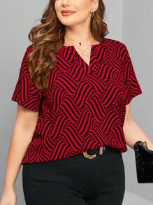 SHEIN Clasi Summer Shirts Plus Size Short Sleeve Summer Blouse With Notched Lapel
