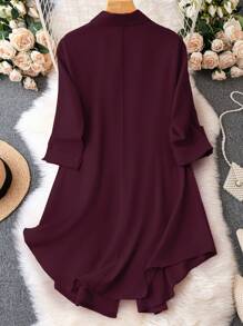 SHEIN Clasi Women's Solid Color Simple Lapel Plus Size Dress Fall - Red Violet - View 2