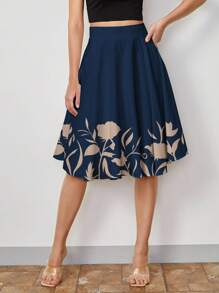 SHEIN Clasi Women's Simple Daily Floral Printed A-Line Skirt