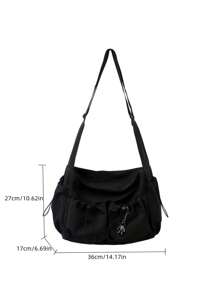 Women's Large Capacity Crossbody Bag With Charms, Unisex Multi-Pocket Drawstring Waterproof Nylon Shoulder Bag, College/School Bag Style