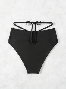 SHEIN Swim Braga de bikini de triángulo con tiras cruzadas en la espalda de unicolor para damas en verano - Negro - Ver 2