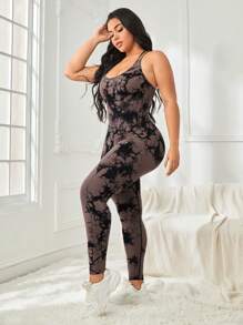 Easithlete Plus Tie Dye Sports Jumpsuit - Coffee Brown - View 3