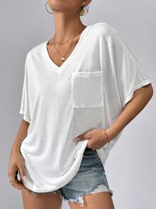 SHEIN Essnce Loose Fit Batwing Sleeve T-Shirt With Patch Pocket For Summer, Casual