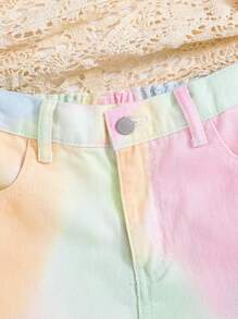 SHEIN Tween Girls' Spring Summer Boho Tie Dye Print Rolled Up Hem Casual Denim Jeans Shorts,Girls Summer Clothes Outfits - Multicolor - View 5