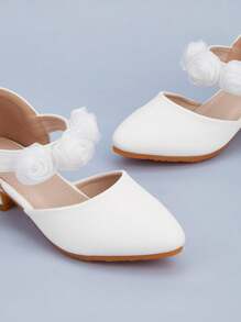 Children's Cute Pu Material Block Heel High Heels With Strap Design For Performance, Party, Spring, Summer, Autumn & Winter - White - View 6