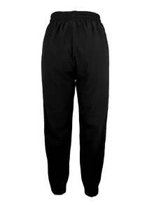 Pantalones casuales de mujer de unicolor con cintura con cordón y estrechos - Negro - Ver 2