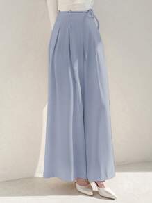 DAZY Women's Spring/Summer Solid Color Wide Leg Pants With Tie Ribbon,Back To School Clothes - Baby Blue - View 1