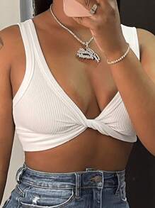 SHEIN Top court plissé de couleur unie pour femmes grandes tailles, pour l'été. Hauts graphiques pour femmes