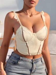 SHEIN Quý cô Đúng mốt Toàn trận Ren Vá lại Bras - Màu be - Xem 1