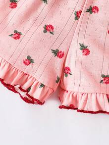 SHEIN Conjunto De Pijama De Verano Tejido Suave Y Cómodo, Patrón Floral Lindo Y Fresco Para Niñas Jóvenes - Rosa - Ver 5