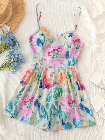 Soleia 女士休闲花卉印花无袖连体裤，适合夏季海滩度假