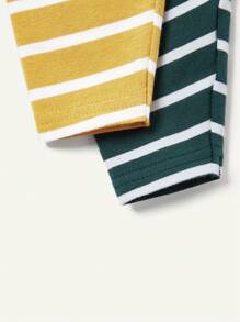 Cozy Pixies Ensemble de pyjama pour bébé garçon avec haut à col rond et manches courtes ajusté à rayures et pantalon, ensemble assorti de 4 pièces - Vert - Voir 9