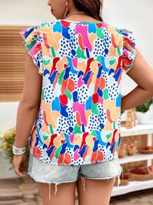 SHEIN VCAY 大码女式波点荷叶袖衬衫 - 彩色 - 查看 2